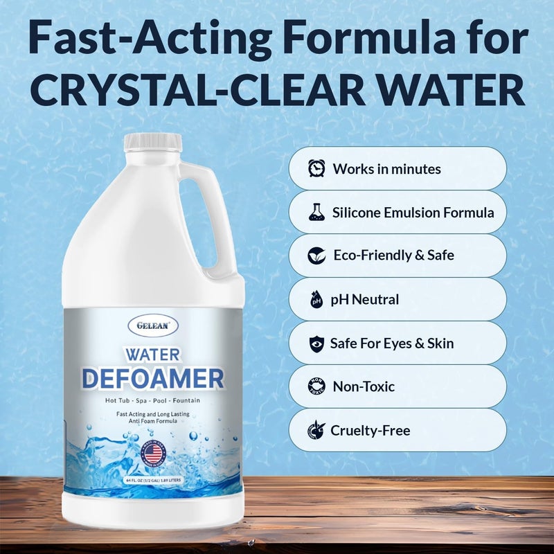 GELEAN Hot Tub Defoamer - Pool, Fountain, Spa Anti Foam Defoamer - Eco Friendly & Safe Water Anti Foam - Quickly Removes & Prevents Foam - Silicone Emulsion HotTub Chemicals Made in USA, (64 oz) - Image 1